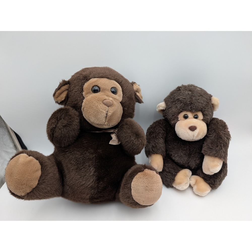 America Wego Darwin Monkey Plush Brown Lot of 2 Chimp Chimpanzee Vintage Korea